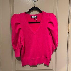 DKNY Hot Pink Puff Sleeve Sweater